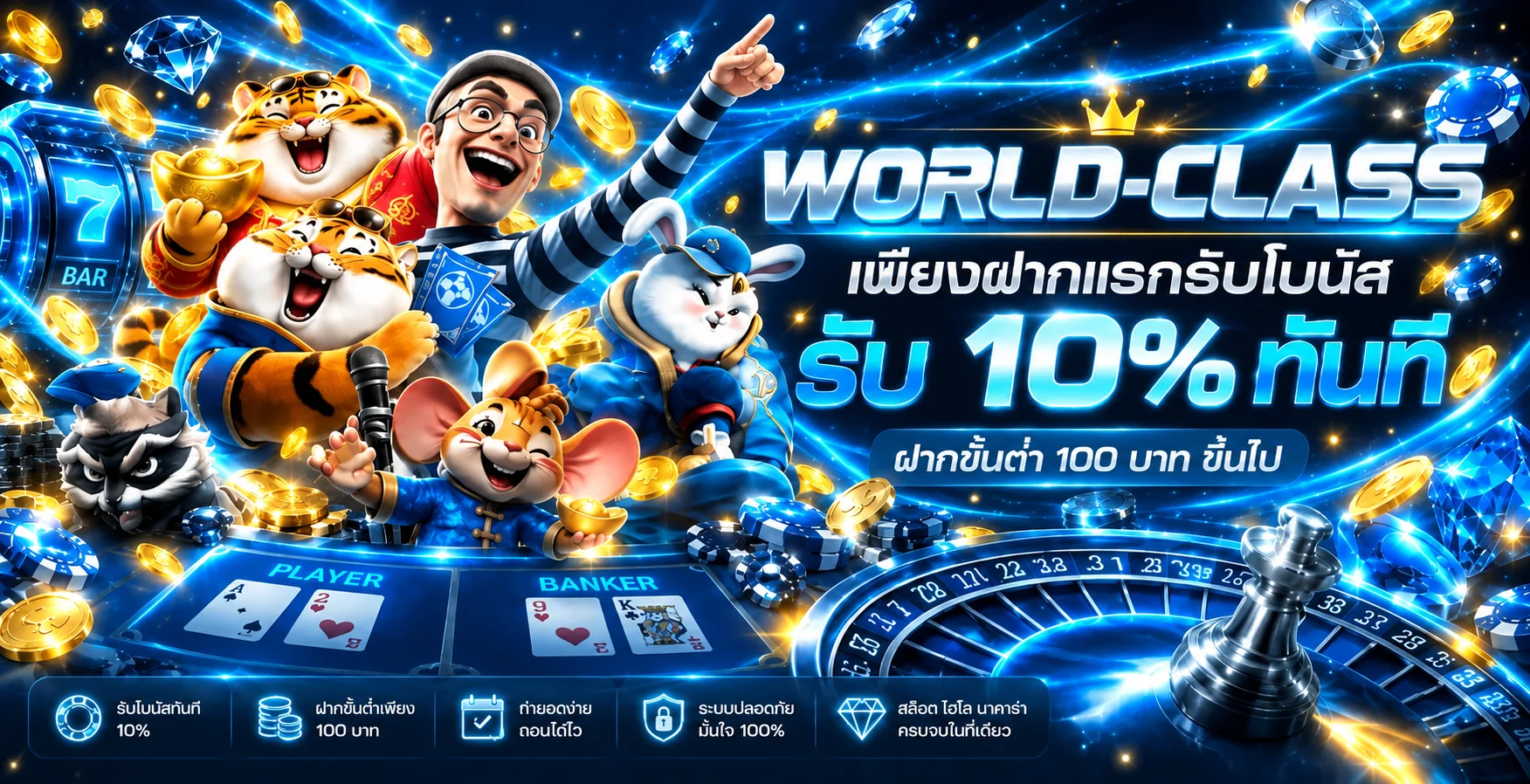 แบนเนอร์ WORLD-CLASS โบนัสต้อนรับและเกมคาสิโนออนไลน์